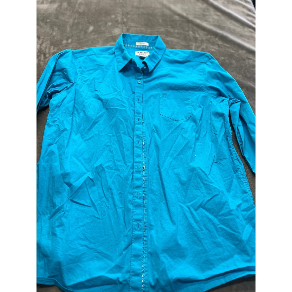 Ariat ReAL Womens XXL Turquoise Blue Fitted Long Sleeve Button Down Western Shir